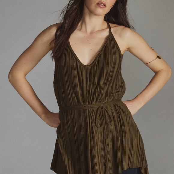 ANTHROPOLOGIE Braided Goddess Halter Top LARGE *NEVER WORN* OLIVE - Picture 3 of 4